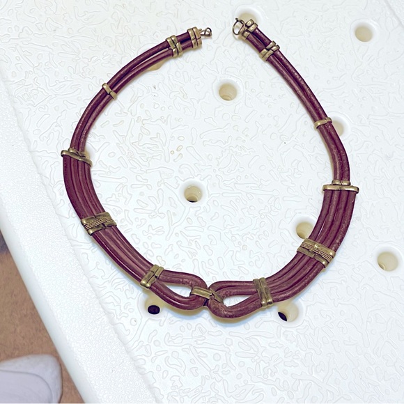 Brown cord and brass choker - Picture 3 of 4